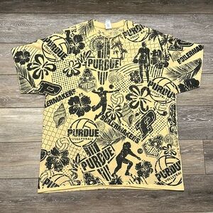 PURDUE BOILERMAKERS ALL OVER PRINT VOLLEYBALL T-SHIRT BLACK AND GOLD SIZE XL